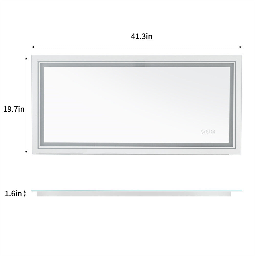 41" Bathroom Lighted LED Mirror Vanity Makeup Anti-fog Touch Switch Wall Mounted