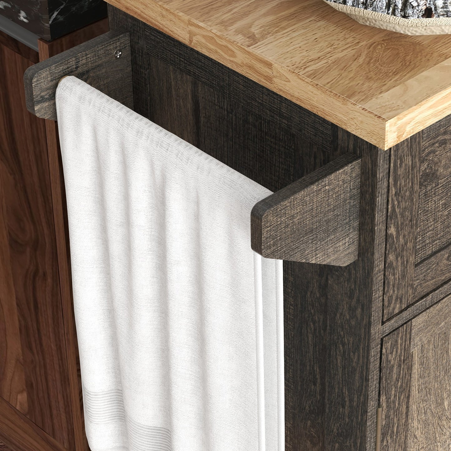 Triple-Cabinet Rolling Kitchen Island on Wheels, Kitchen Cart