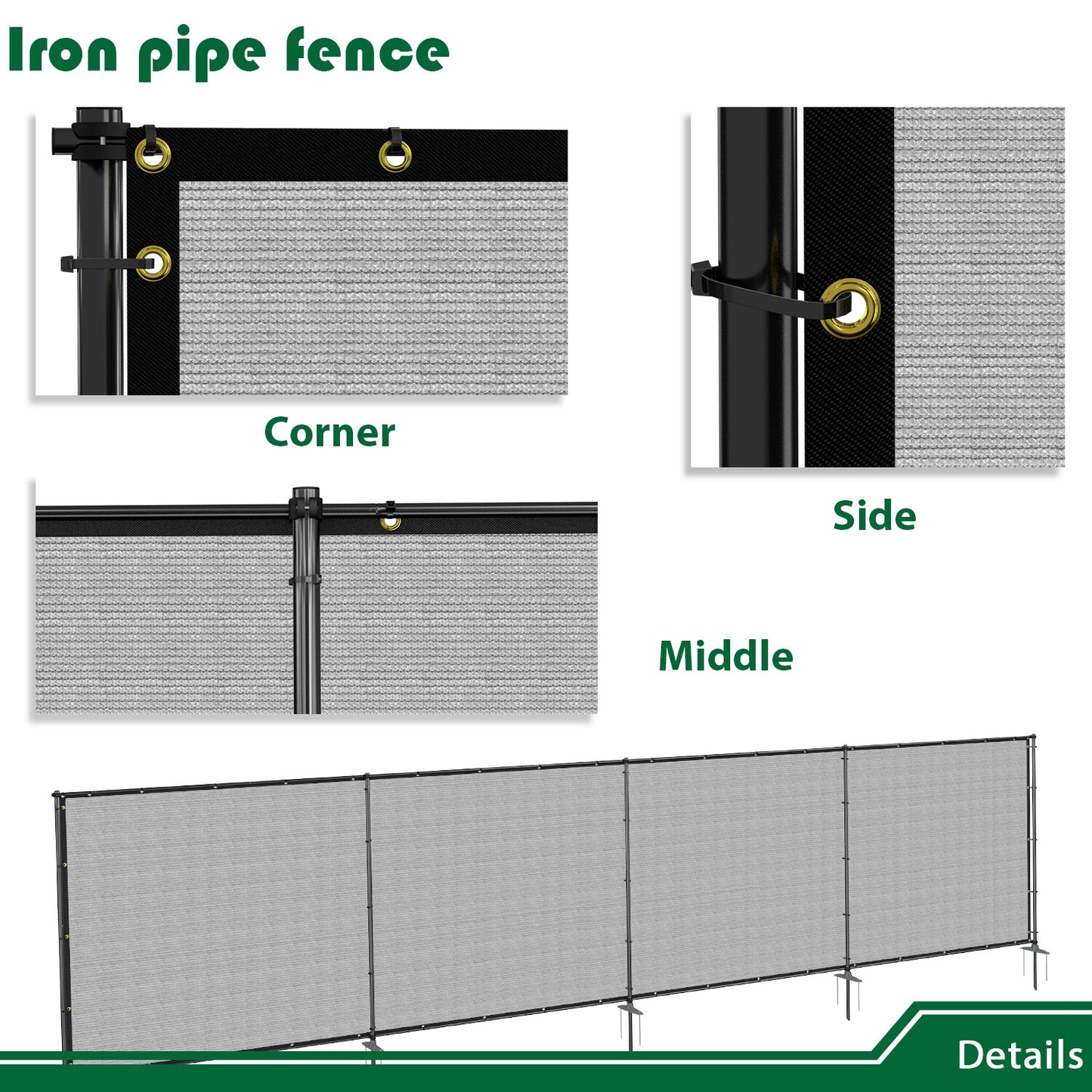Heavy Duty Outdoor Freestanding Privacy Screen Fence Panels with Iron Poles