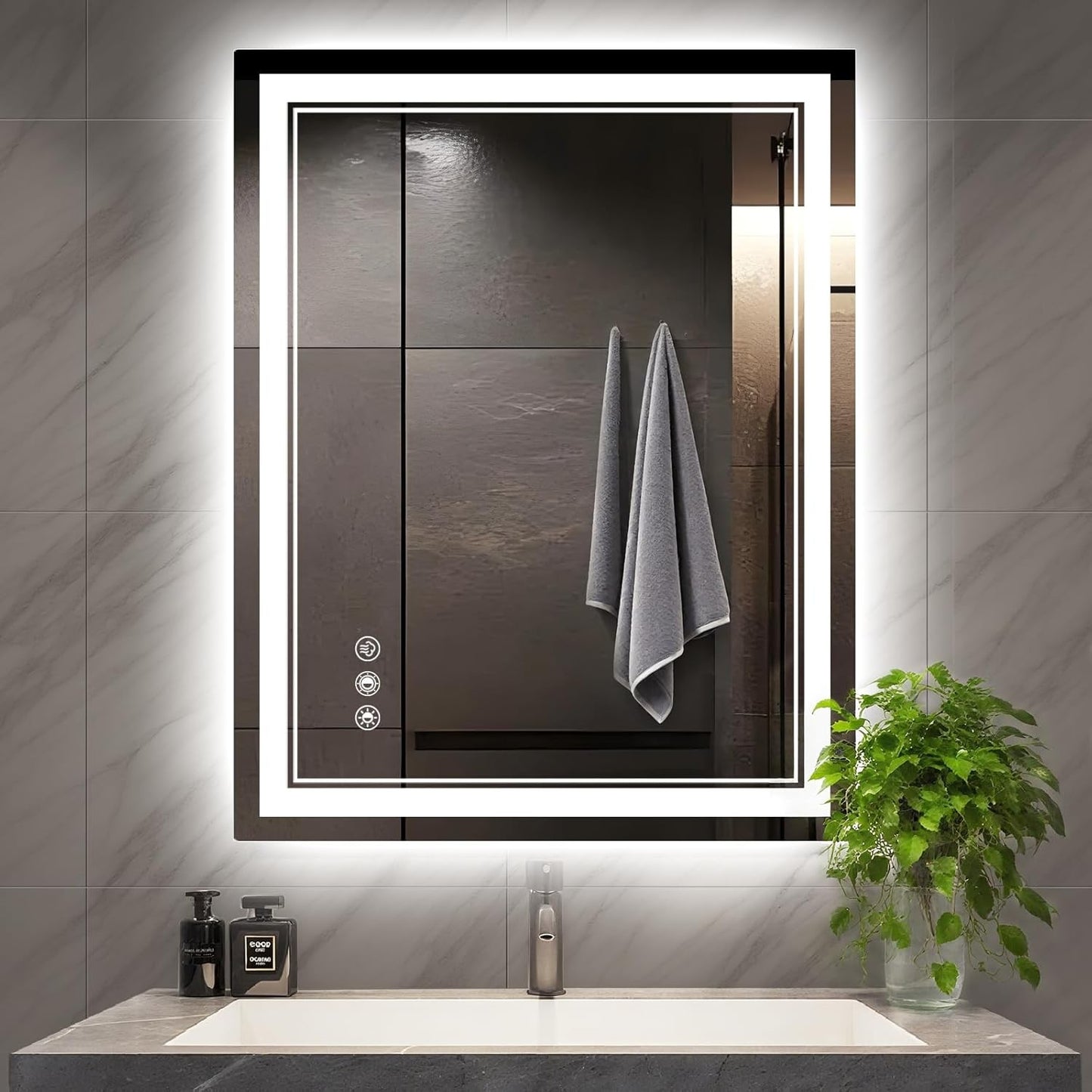 LED Bathroom Mirror with Lights: 14"x10" Wall Mounted Lighted Mirrors, Anti-Fog,