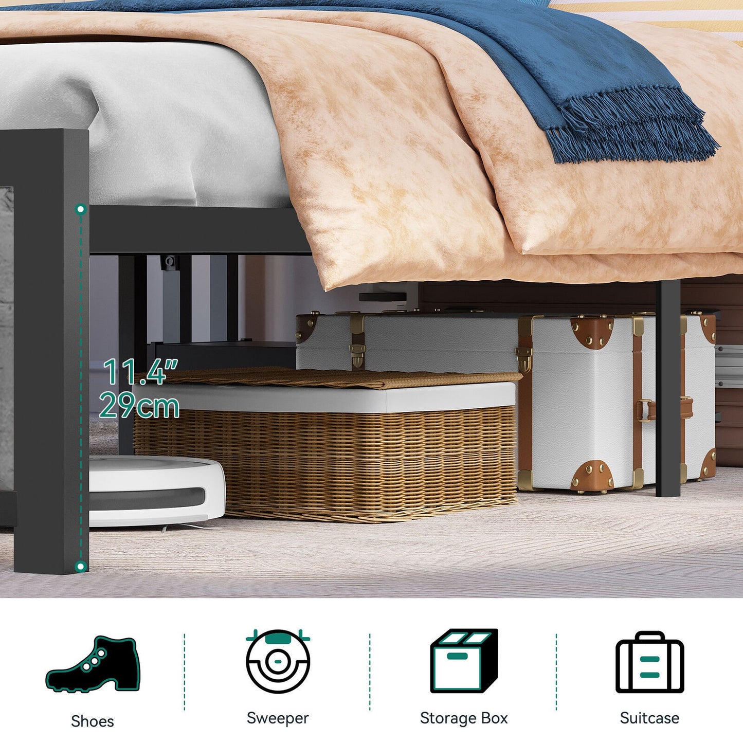 Full Size Bed Frame,LED Bed Frame with Headboard,USB Ports & Charging Outlets