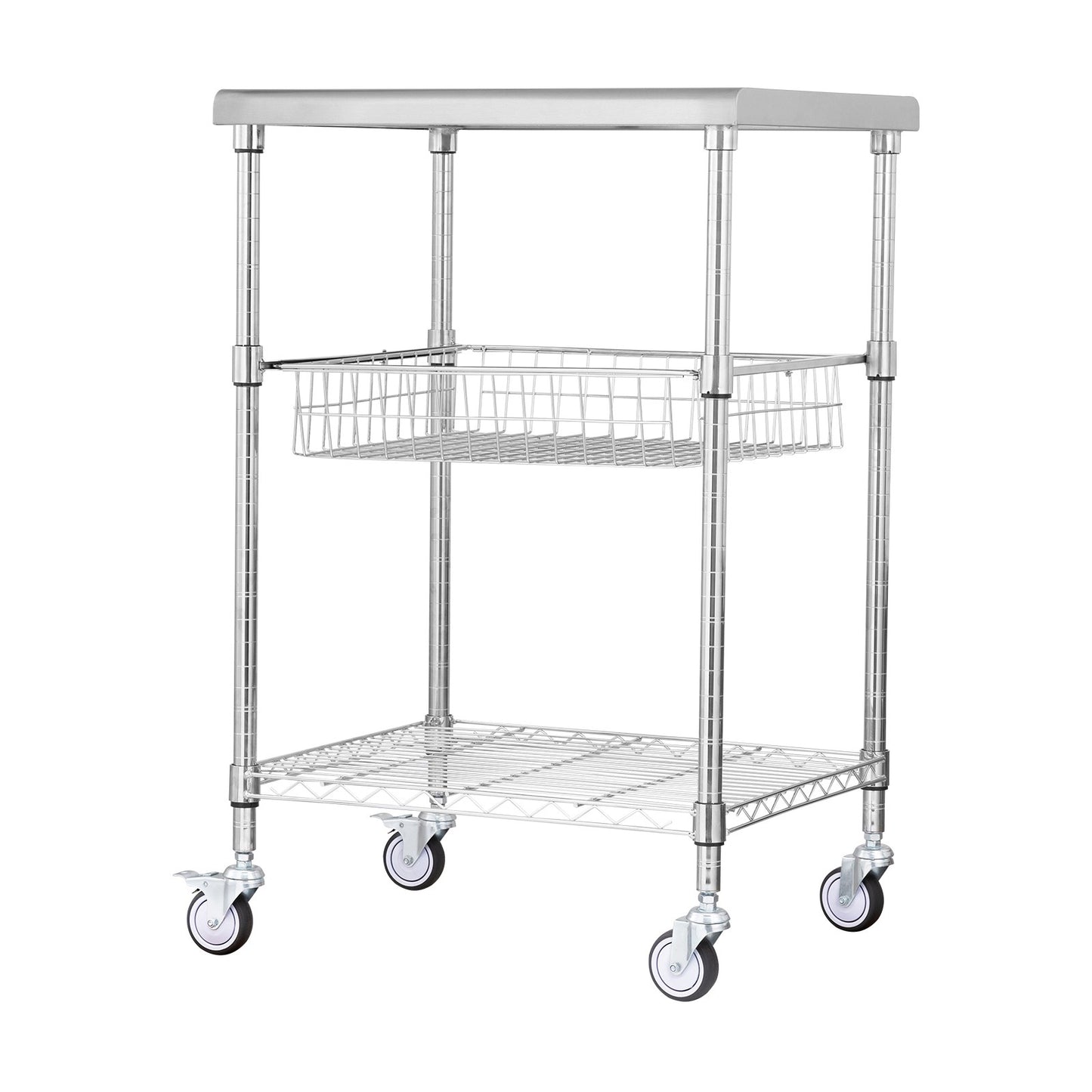 3-Tier Utility Cart Rolling Cart on Wheels 24"x20"x36.6" 470 LBS 6 Hooks