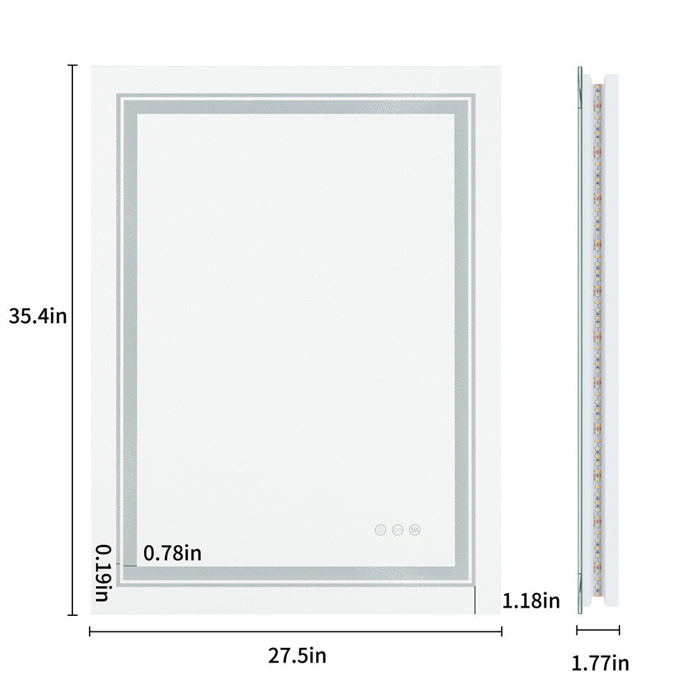 Shatter-Proof LED Bathroom Mirror with Lights Anti-Fog Stepless Dimmable Memory