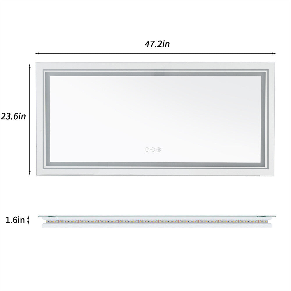 Jumbo LED Lighted Bathroom Mirror Touch Button Anti Fog Dimmable V&H Wall Mount