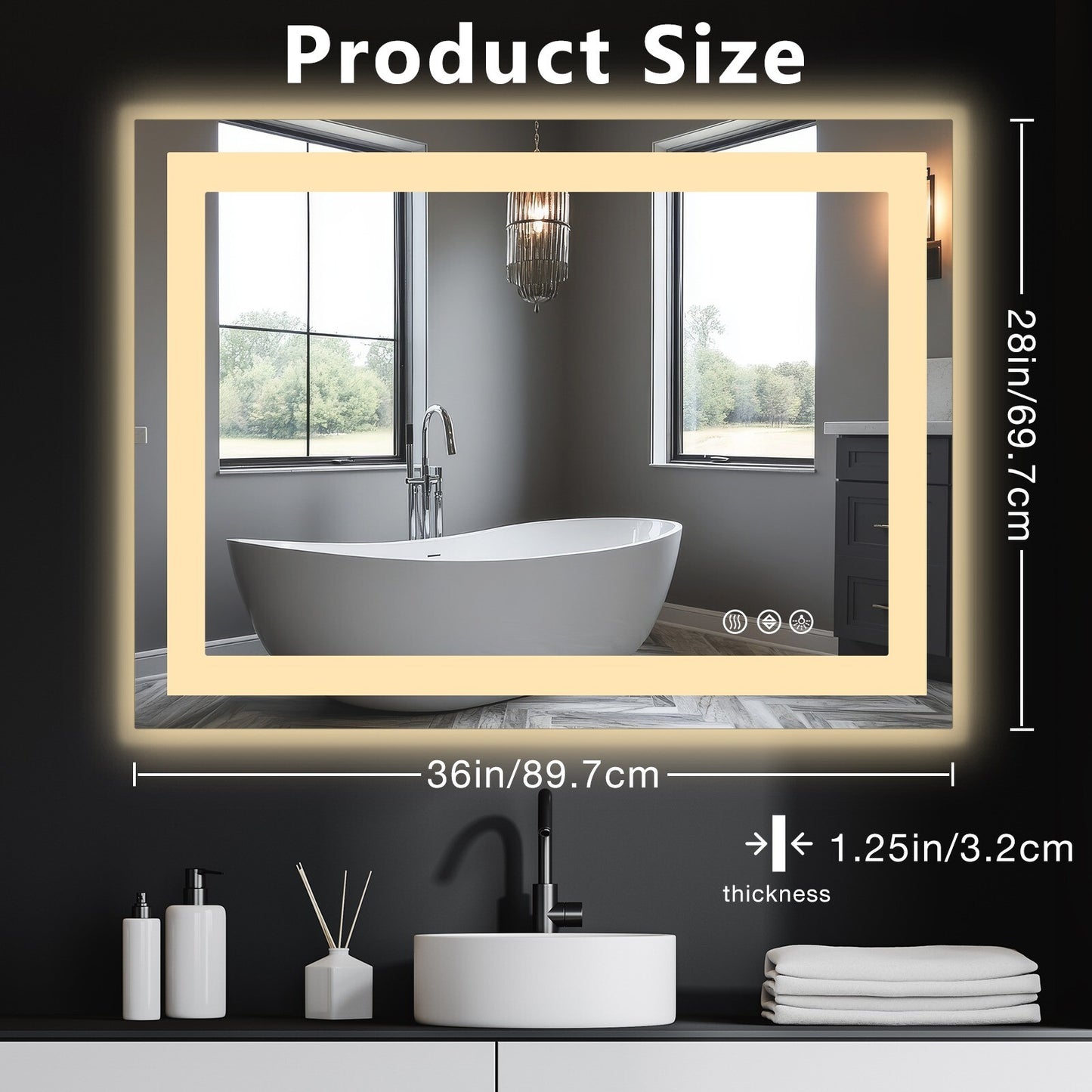 28''/32''/36'' Anti-fog LED Mirror Bathroom,Rectangle Smart Memory Vanity Mirror