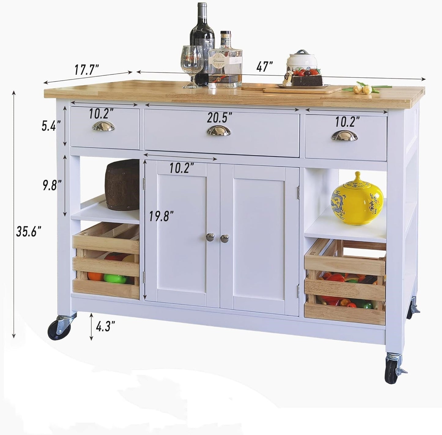 Kitchen Island Cart on Wheels Rolling Kitchen Table with Storage