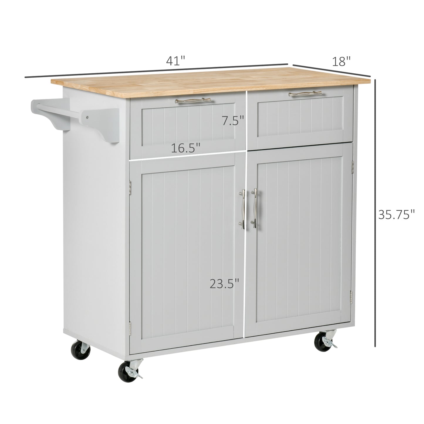 HOMCOM Modern Rolling Kitchen Island Storage Kitchen Cart 2 Drawers