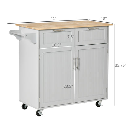 HOMCOM Modern Rolling Kitchen Island Storage Kitchen Cart 2 Drawers