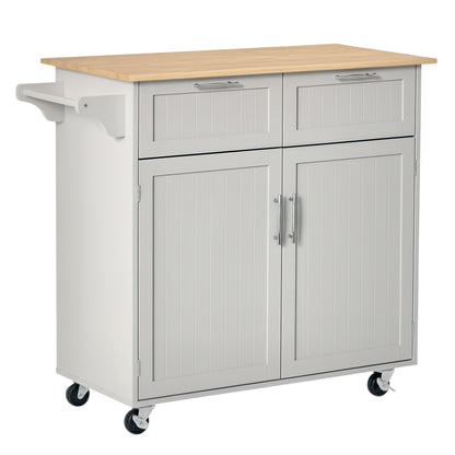 HOMCOM Modern Rolling Kitchen Island Storage Kitchen Cart 2 Drawers