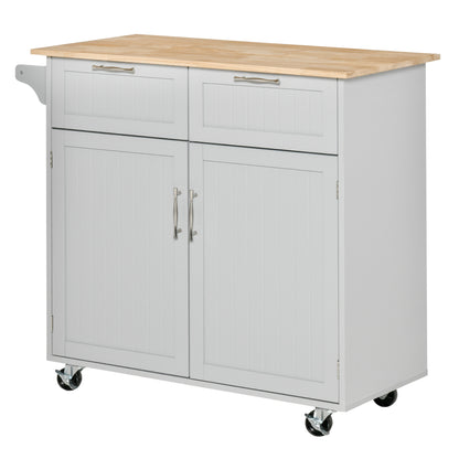 HOMCOM Modern Rolling Kitchen Island Storage Kitchen Cart 2 Drawers