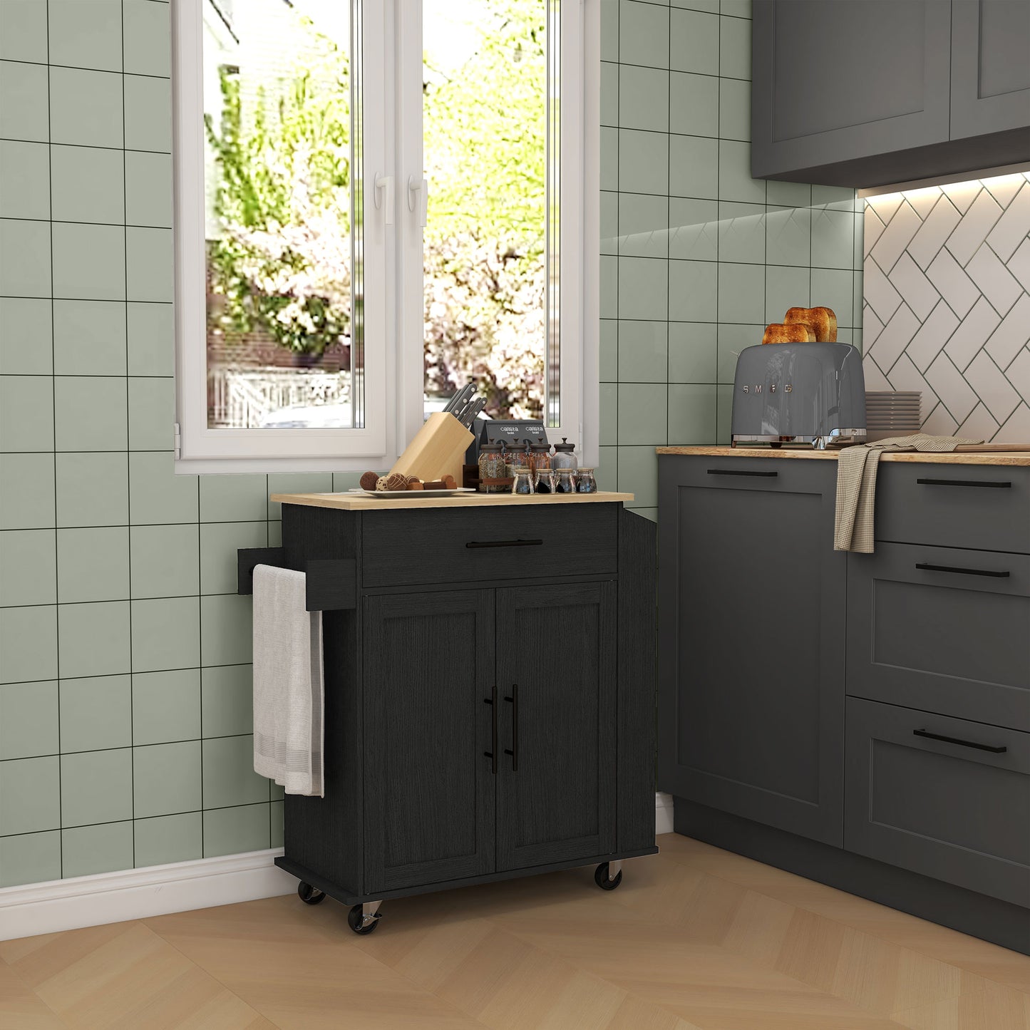 HOMCOM Kitchen Island with Storage and Power Outlets, Rolling Kitchen Cart