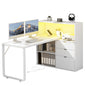 55" Computer Desk L Shaped Desk with Drawers & Power Outlets with Bookshelf