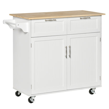 HOMCOM Modern Rolling Kitchen Island Storage Kitchen Cart 2 Drawers