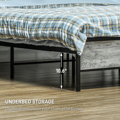 HOMCOM LED Bed Frame with Headboard Charging Station, Cement Gray