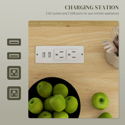 HOMCOM Kitchen Island with Storage and Power Outlets, Rolling Kitchen Cart