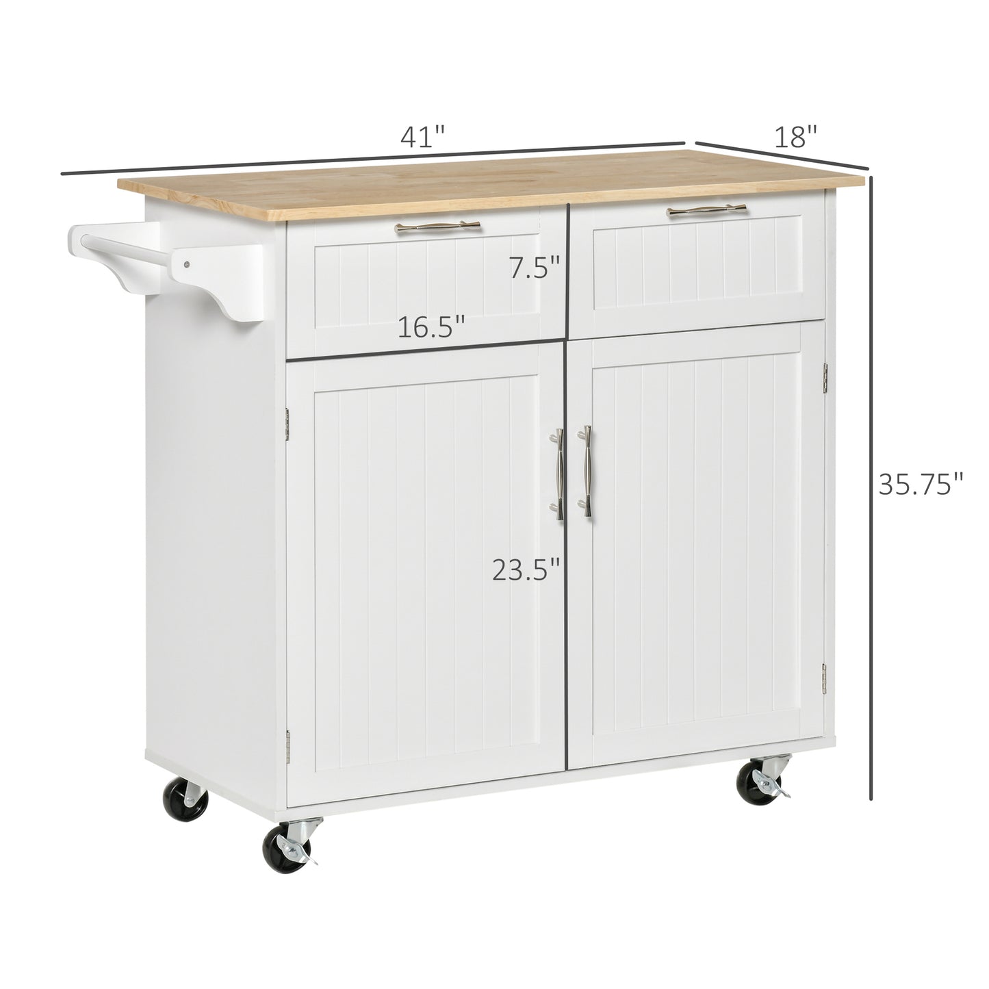 HOMCOM Modern Rolling Kitchen Island Storage Kitchen Cart 2 Drawers