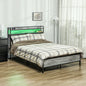 HOMCOM LED Bed Frame with Headboard Charging Station, Cement Gray