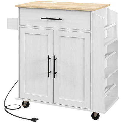 HOMCOM Kitchen Island with Storage and Power Outlets, Rolling Kitchen Cart