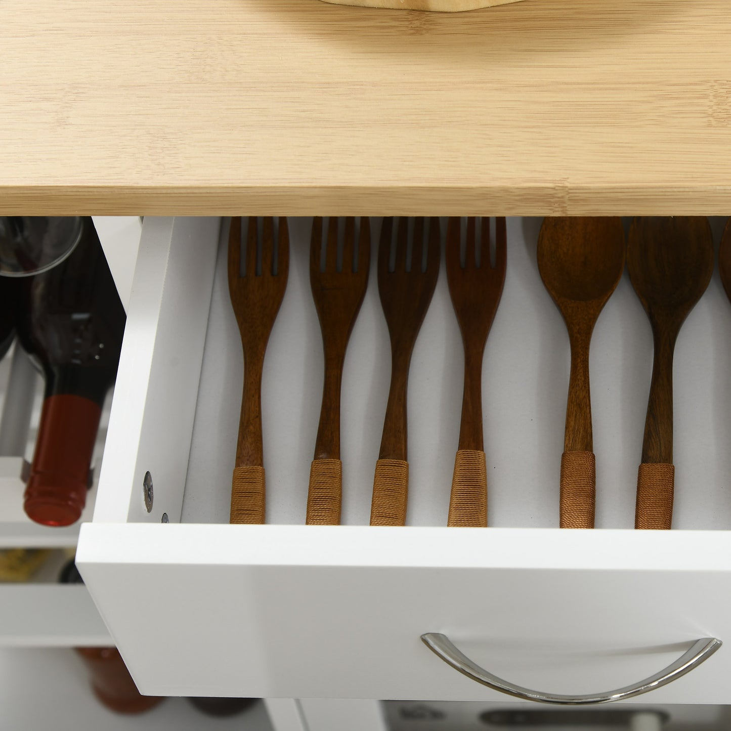 HOMCOM Utility Kitchen Cart Rolling Kitchen Island W/ Wine Rack Cabinet