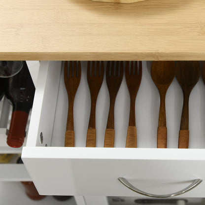 HOMCOM Utility Kitchen Cart Rolling Kitchen Island W/ Wine Rack Cabinet