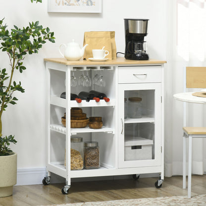 HOMCOM Utility Kitchen Cart Rolling Kitchen Island W/ Wine Rack Cabinet