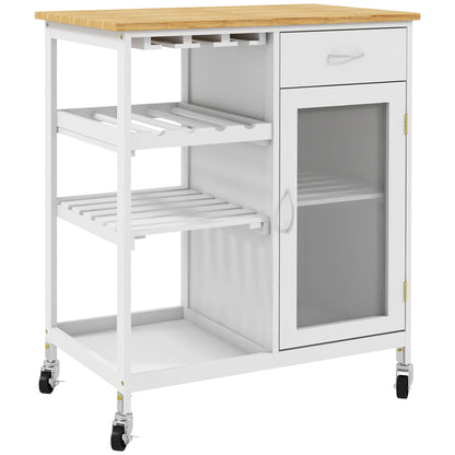 HOMCOM Utility Kitchen Cart Rolling Kitchen Island W/ Wine Rack Cabinet