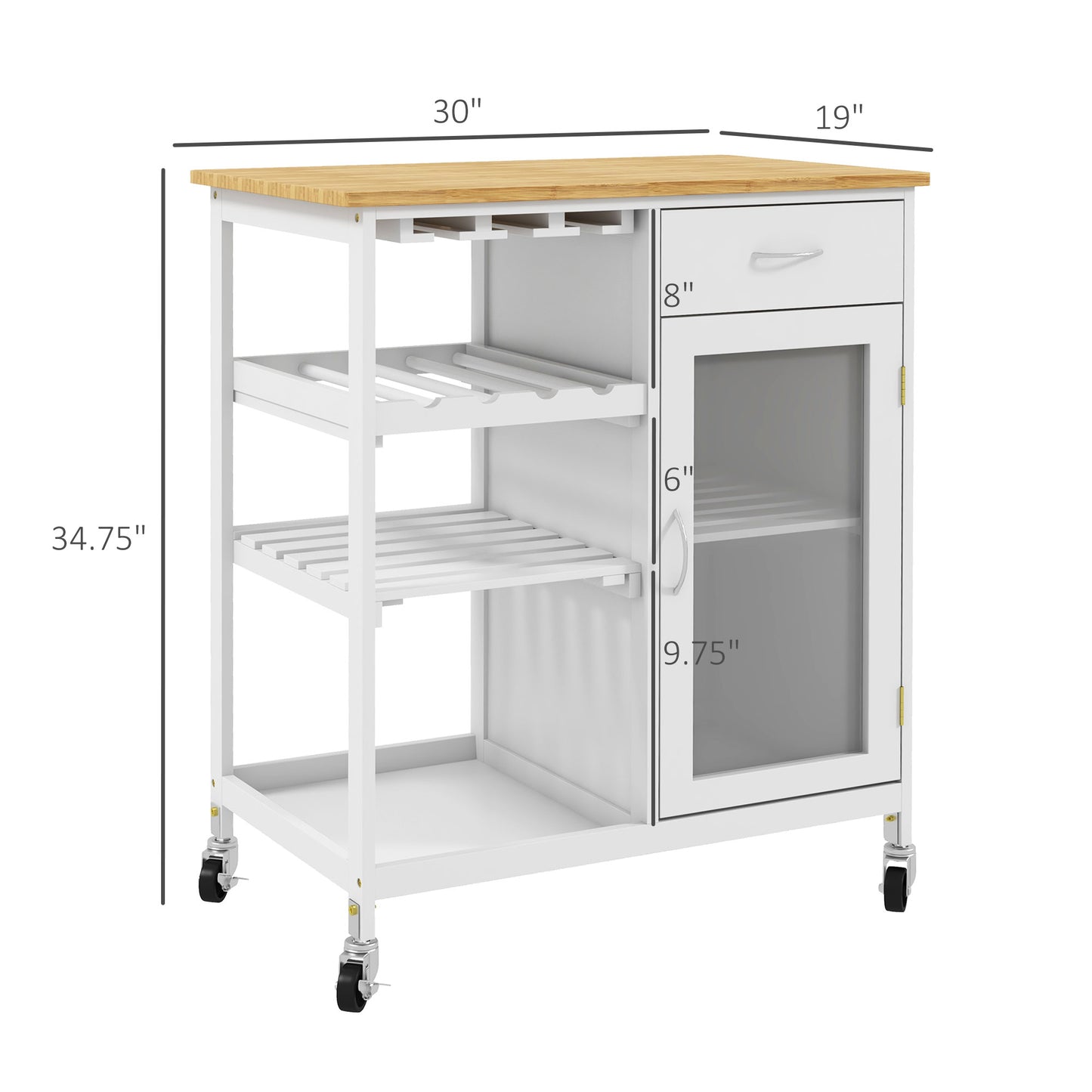 HOMCOM Utility Kitchen Cart Rolling Kitchen Island W/ Wine Rack Cabinet