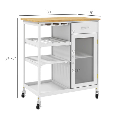 HOMCOM Utility Kitchen Cart Rolling Kitchen Island W/ Wine Rack Cabinet