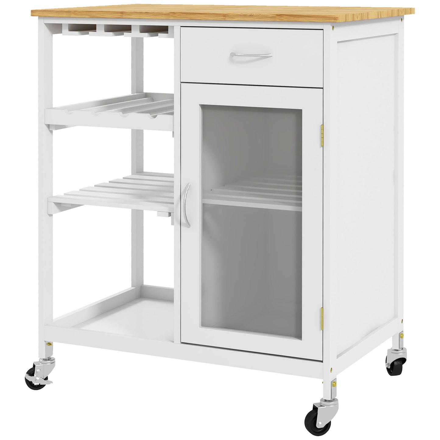 HOMCOM Utility Kitchen Cart Rolling Kitchen Island W/ Wine Rack Cabinet