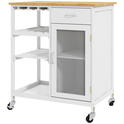 HOMCOM Utility Kitchen Cart Rolling Kitchen Island W/ Wine Rack Cabinet