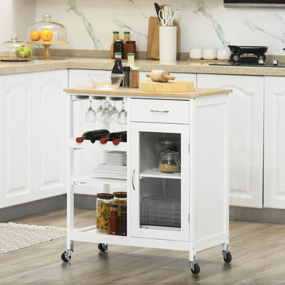 HOMCOM Utility Kitchen Cart Rolling Kitchen Island W/ Wine Rack Cabinet