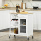 HOMCOM Utility Kitchen Cart Rolling Kitchen Island W/ Wine Rack Cabinet