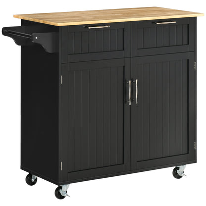 HOMCOM Modern Rolling Kitchen Island Storage Kitchen Cart 2 Drawers