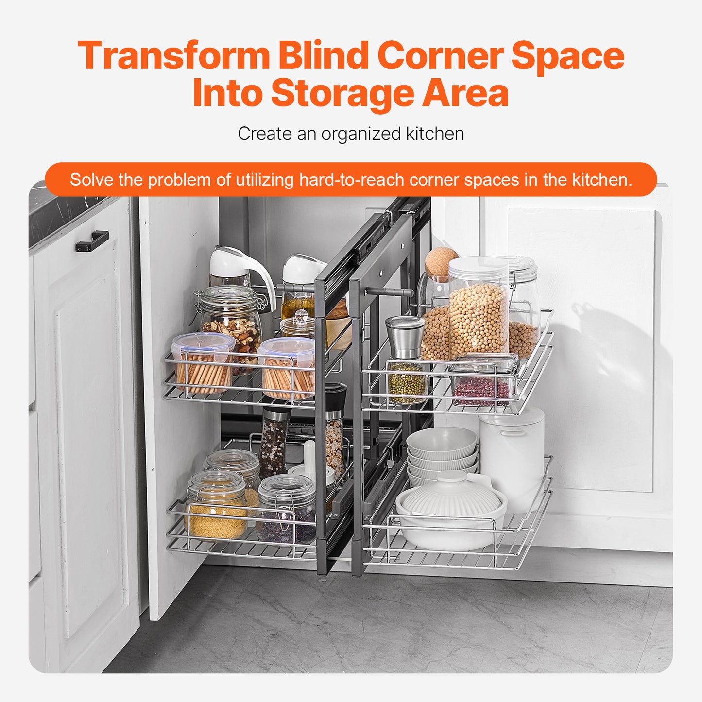 36" Left/Right Blind Corner Kitchen Cabinet Organizer Pull Out Organizer