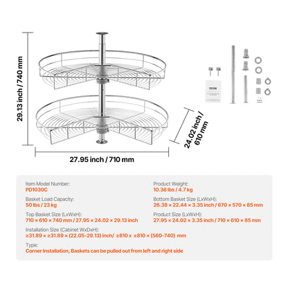36" Left/Right Blind Corner Kitchen Cabinet Organizer Pull Out Organizer