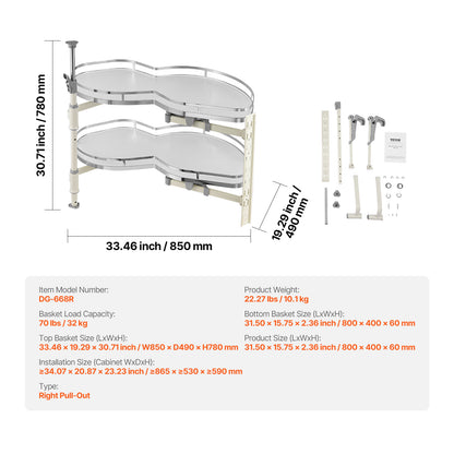 36" Left/Right Blind Corner Kitchen Cabinet Organizer Pull Out Organizer