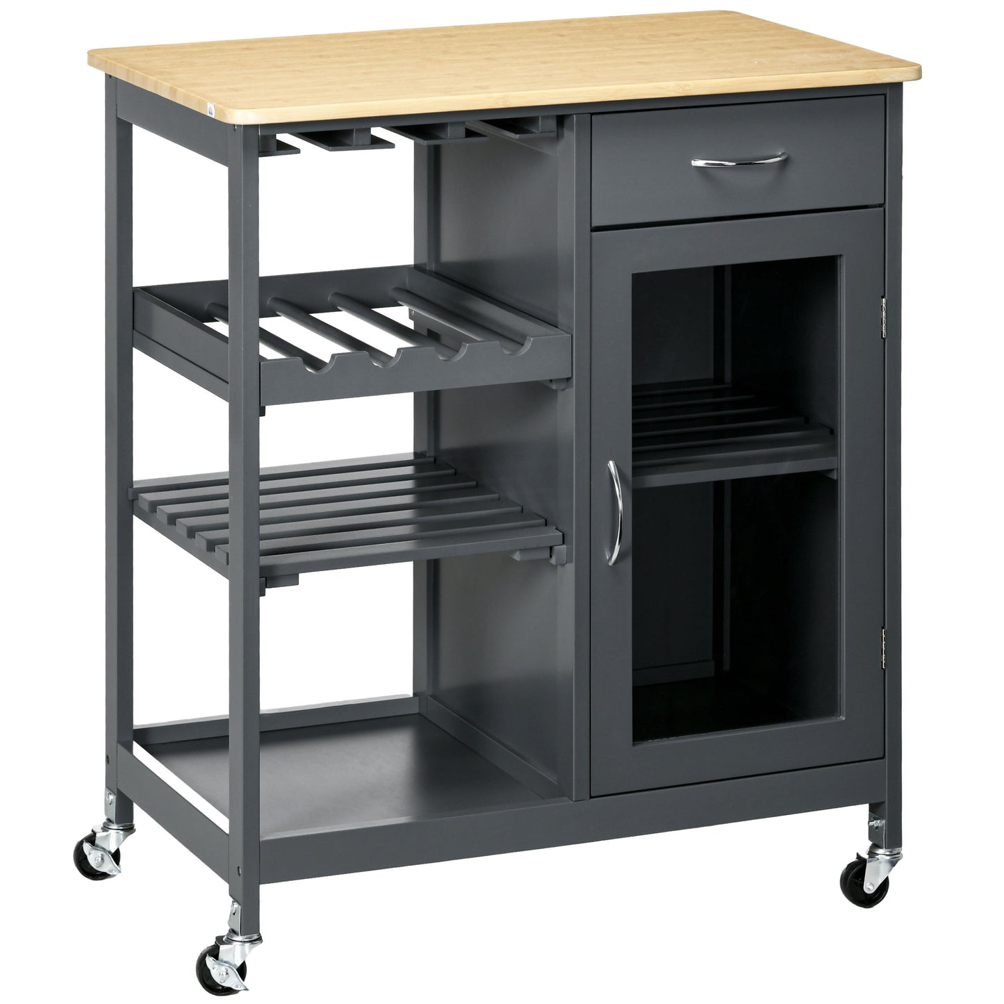 HOMCOM Utility Kitchen Cart Rolling Kitchen Island W/ Wine Rack Cabinet