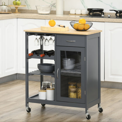 HOMCOM Utility Kitchen Cart Rolling Kitchen Island W/ Wine Rack Cabinet