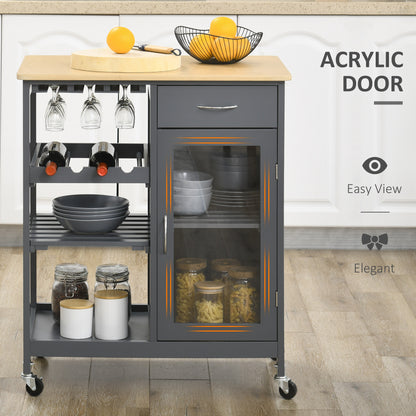 HOMCOM Utility Kitchen Cart Rolling Kitchen Island W/ Wine Rack Cabinet