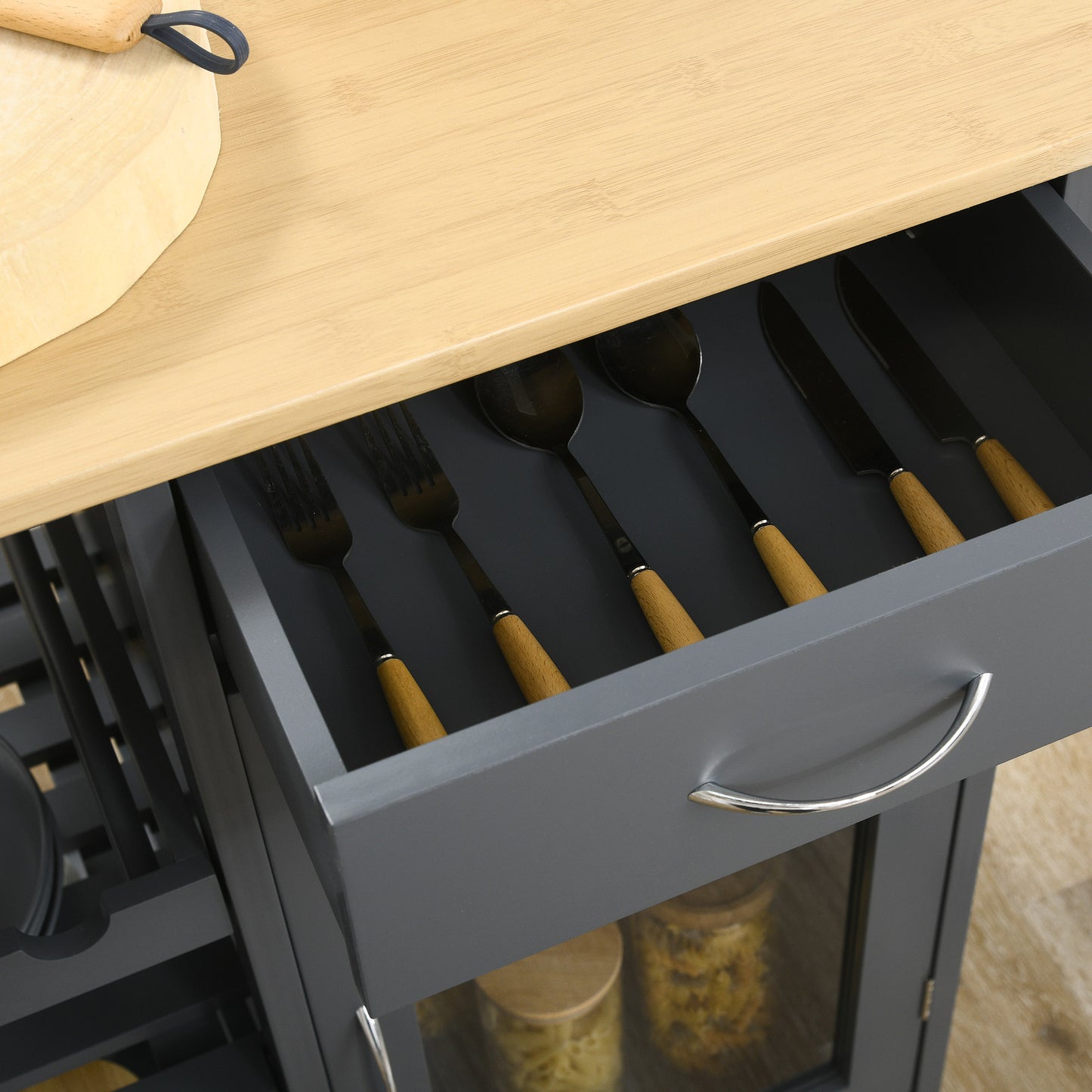 HOMCOM Utility Kitchen Cart Rolling Kitchen Island W/ Wine Rack Cabinet