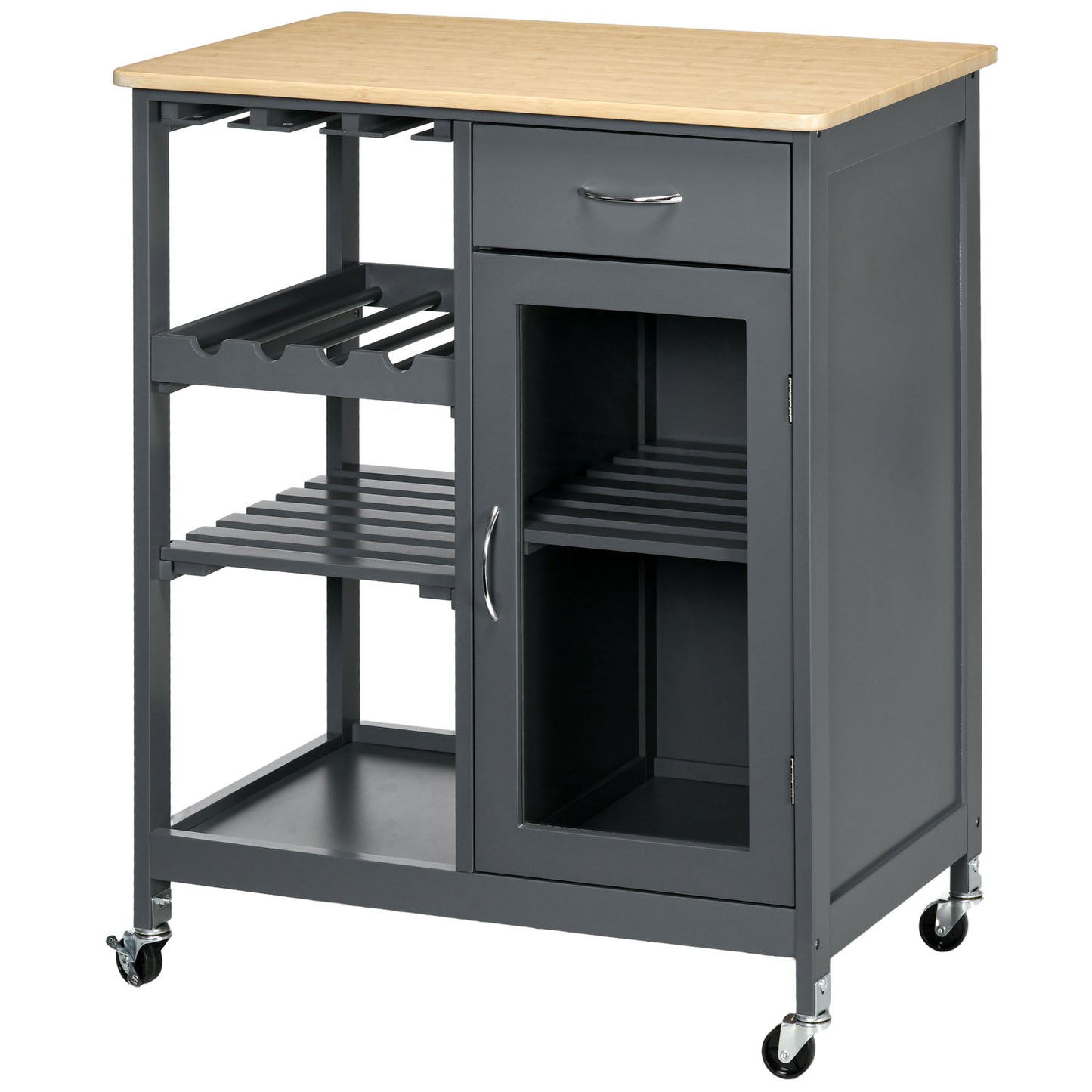 HOMCOM Utility Kitchen Cart Rolling Kitchen Island W/ Wine Rack Cabinet