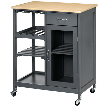 HOMCOM Utility Kitchen Cart Rolling Kitchen Island W/ Wine Rack Cabinet