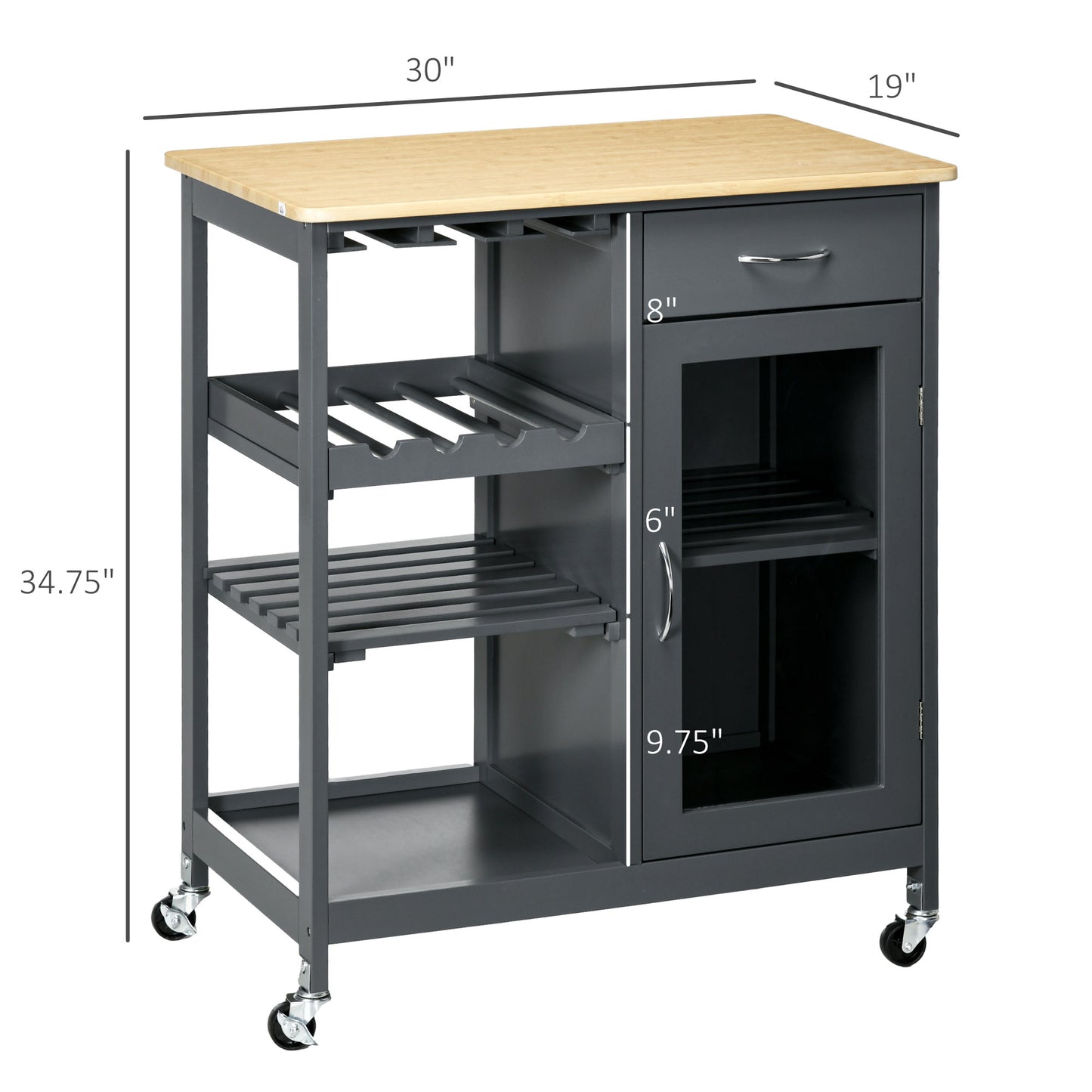 HOMCOM Utility Kitchen Cart Rolling Kitchen Island W/ Wine Rack Cabinet