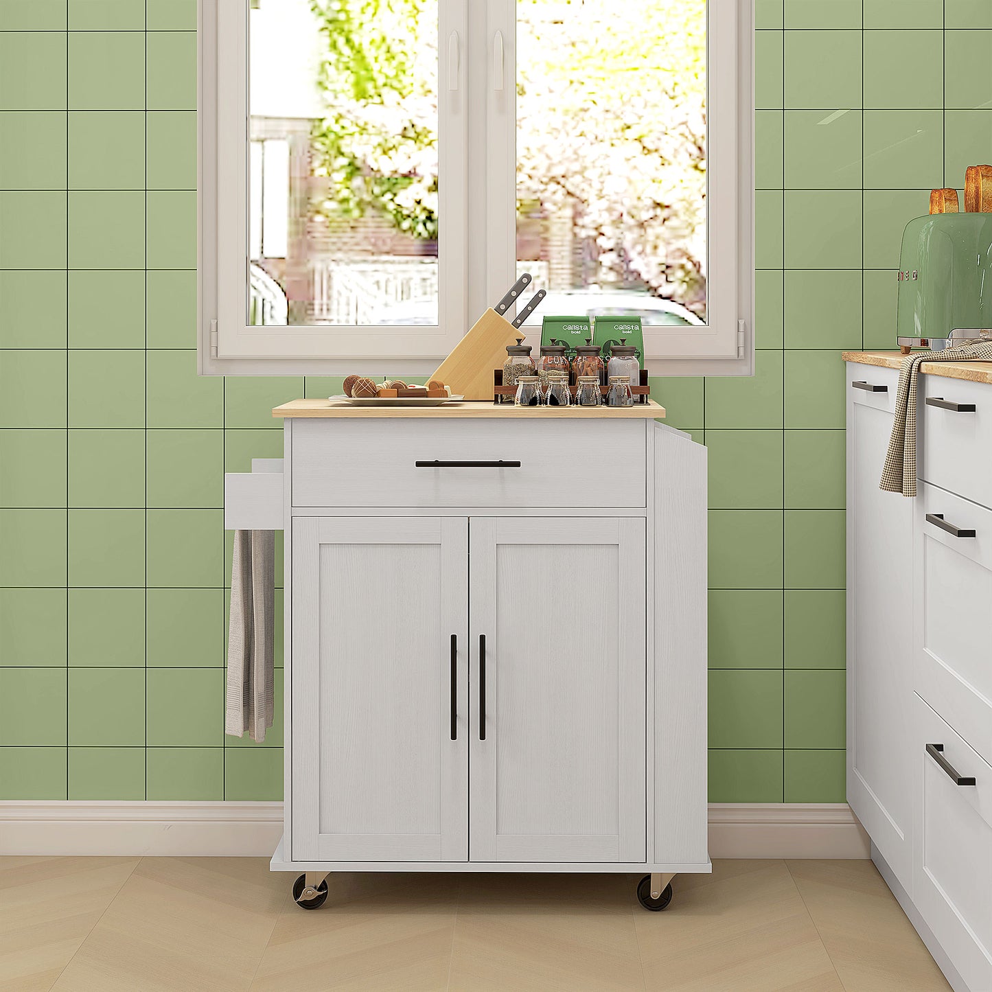 HOMCOM Kitchen Island with Storage and Power Outlets, Rolling Kitchen Cart