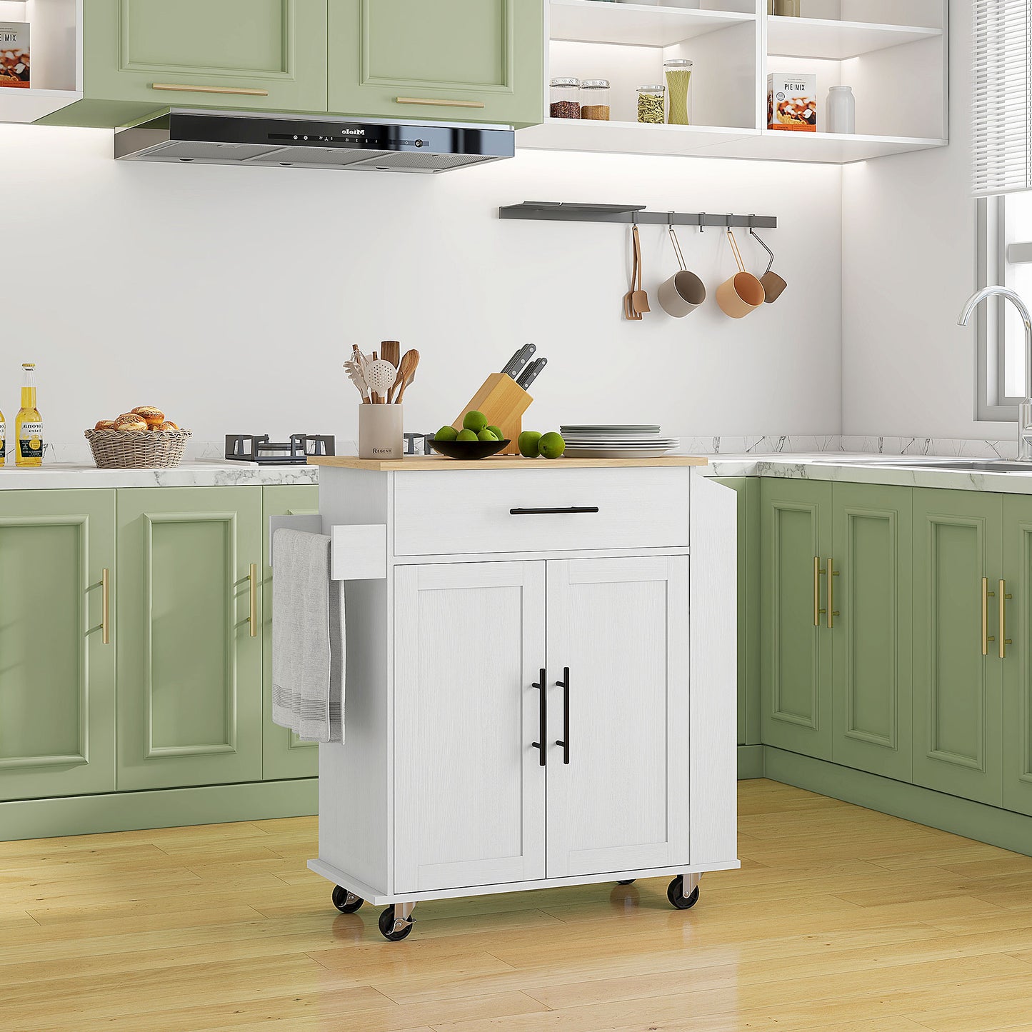 HOMCOM Kitchen Island with Storage and Power Outlets, Rolling Kitchen Cart