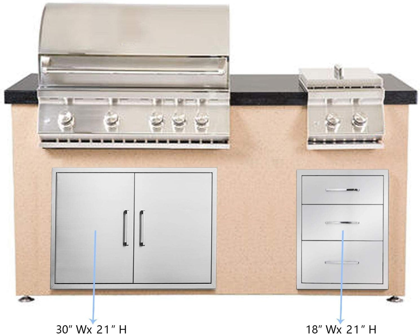 Outdoor Kitchen Drawers Stainless Steel 3-Drawer BBQ Drawer 18"W x 21"H x 23"D