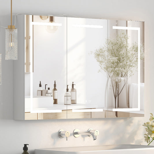Large LED Medicine Cabinet Bathroom Mirror Cabinet with Light 3 Color 47×30 Inch