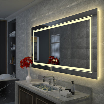 Bathroom Mirror with Front+Backlit Lights Dimmable Wall Vanity Mirrors Anti-Fog