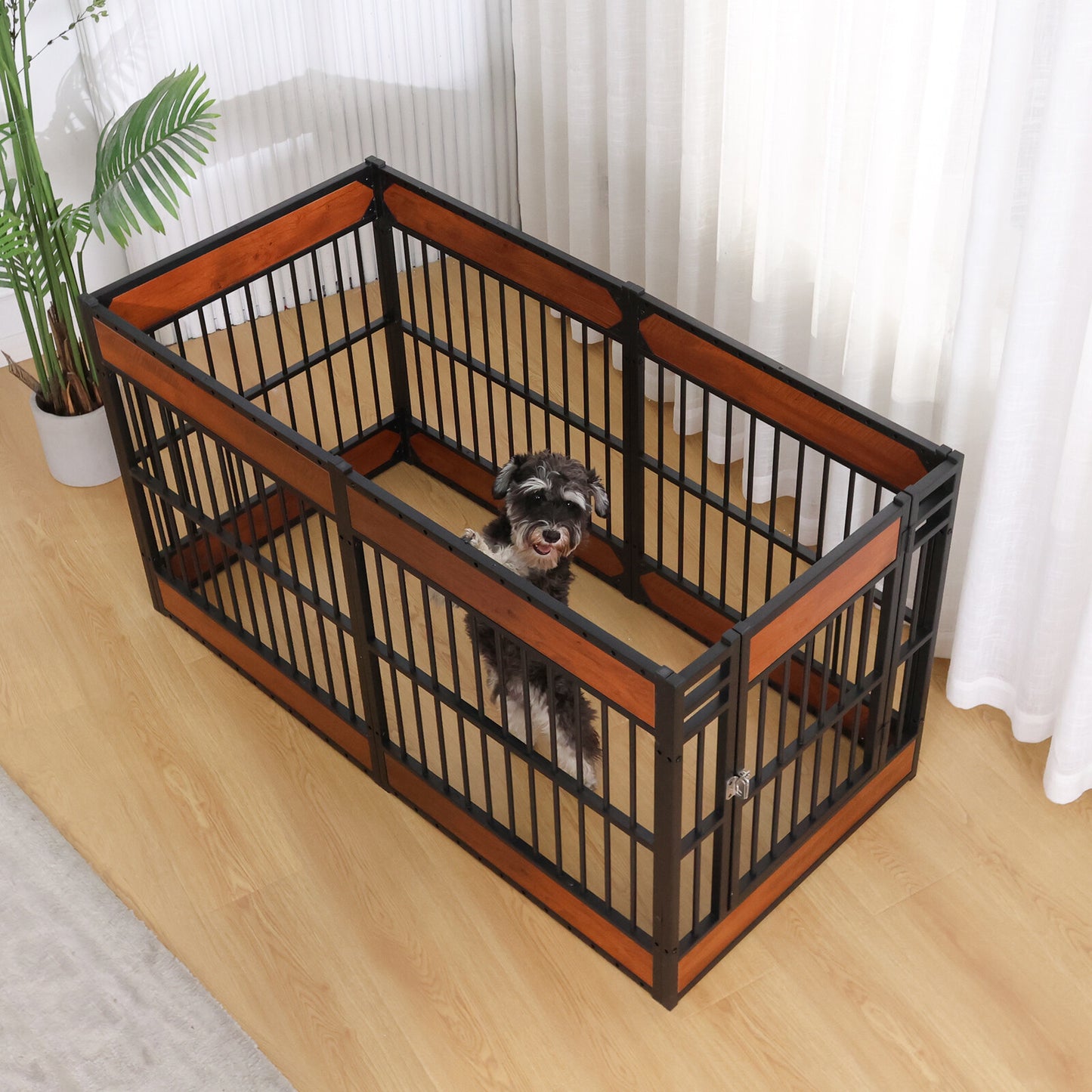 Wooden Adjustable Dog Playpen Pet Fence Heavy Duty Exercise Pen Furniture Style