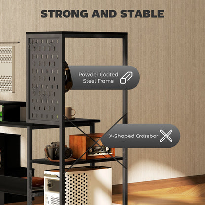 56" Computer Desk with LED Lights, PC Desk with Monitor Stand, Black